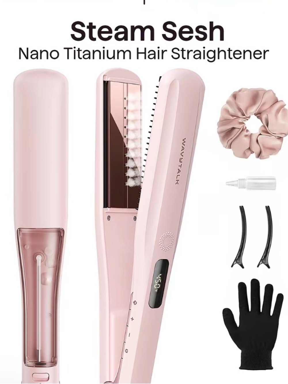 Wavvtalk Steam Sesh Nano Titanium Hair Straightener - Pink